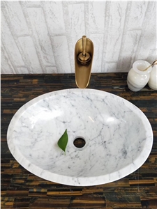 Carrara White Marble Oval Wash Basin Sink Bowl