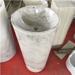 Carrara White Marble Pedestal Basin Stone Sink