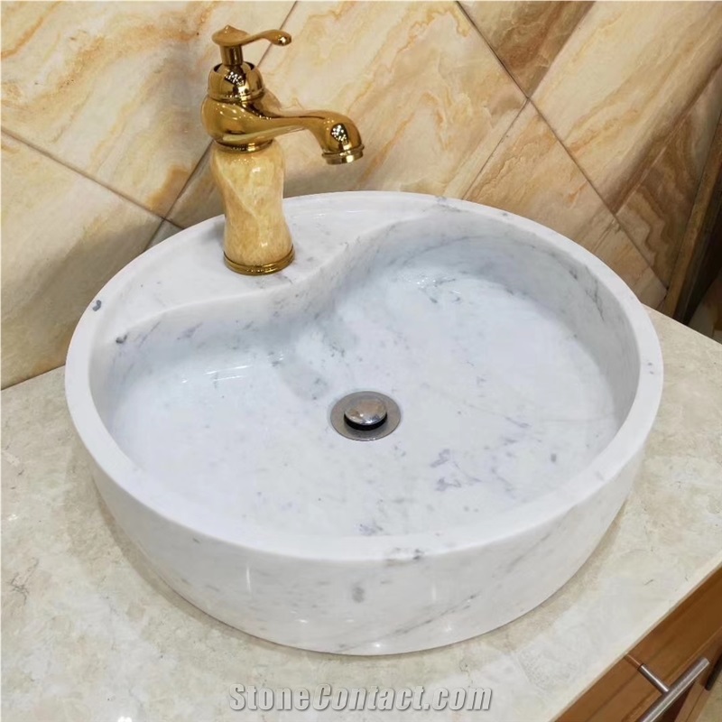 Carrara White Marble Round Bathroom Wash Basin