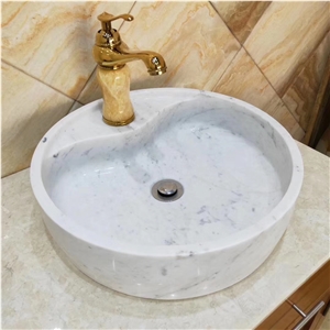 Carrara White Marble Round Bathroom Wash Basin