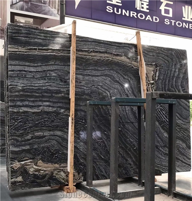 China Ancient Wood Grain Marble Black Zebra Slab