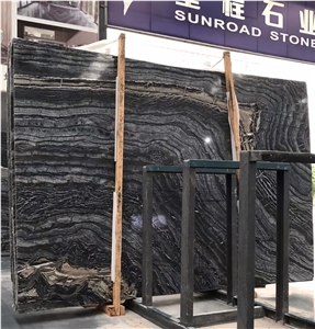 China Ancient Wood Grain Marble Black Zebra Slab