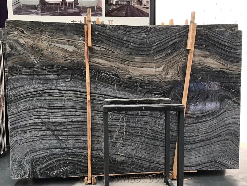 China Ancient Wood Grain Marble Zebra Black Slab