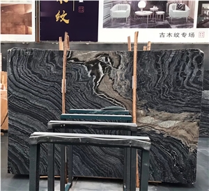 China Ancient Wood Grain Marble Zebra Black Slab