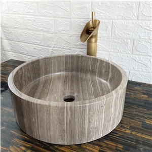 China Coffee Brown Wood Marble Bathroom Wash Basin