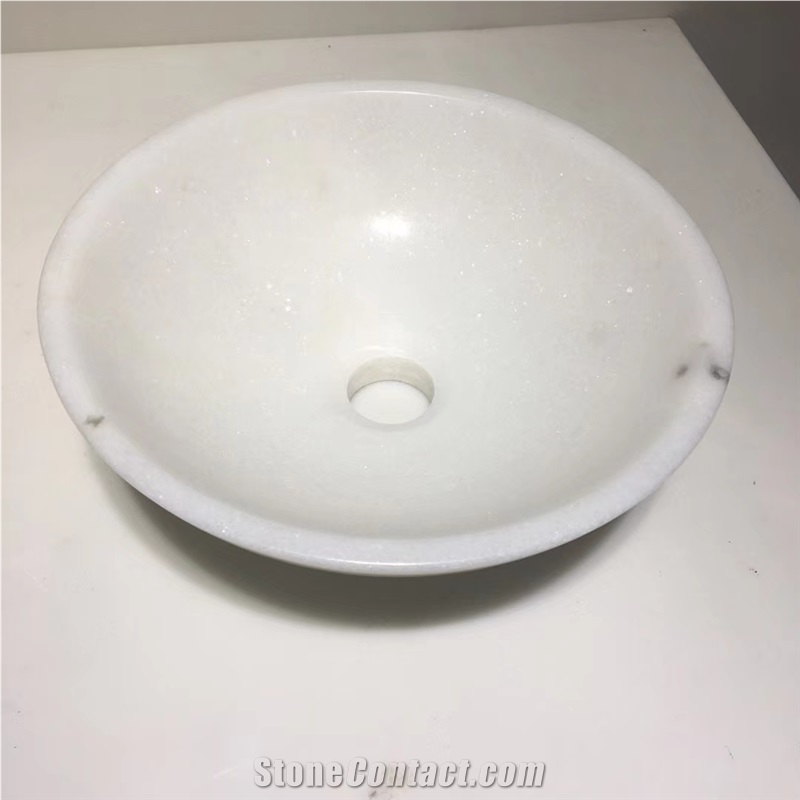 China Crystal White Marble Round Basin Bowl Sink