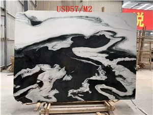 China Panda White Landscape Paintings White Marble Slab