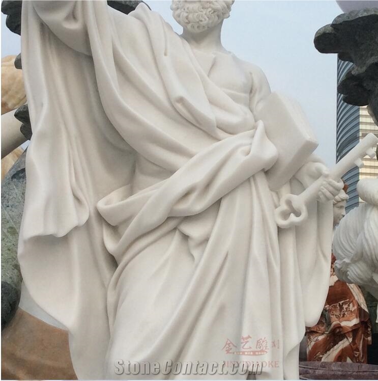 China Pure White Marble St Peter Religlous Statue