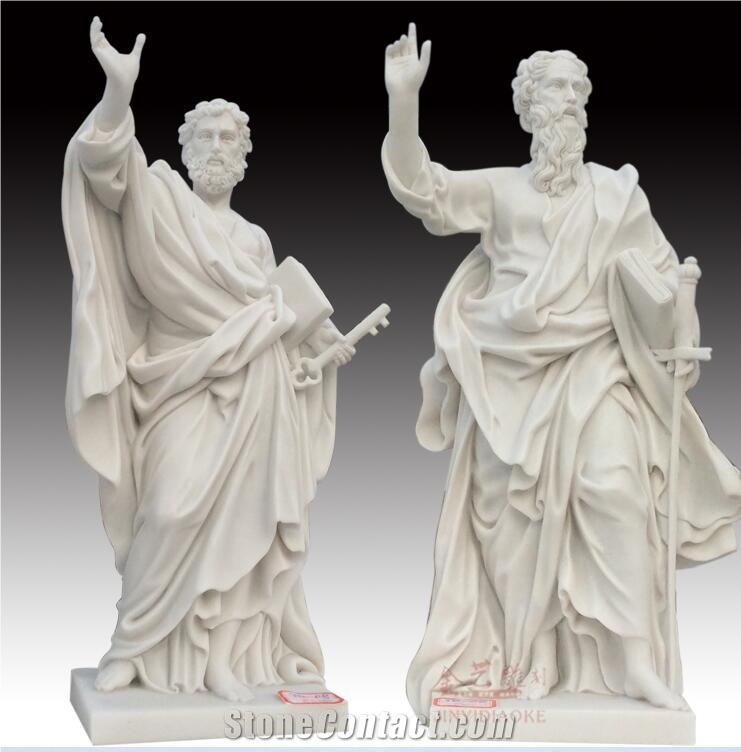 China Pure White Marble St Peter Religlous Statue