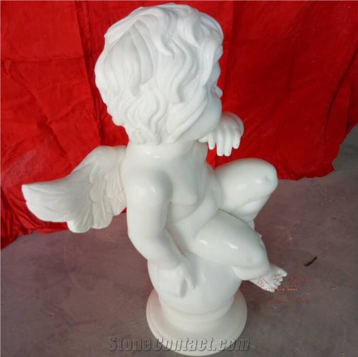China Pure White Marble Stone Angel Sculpture