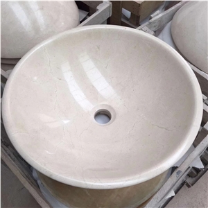 Cream Marfil Beige Marble Round Bowl Basin Sink