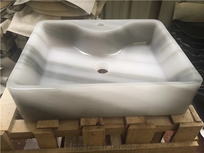 Eqvator White Marble Stone Rectangle Sink Basin