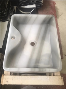 Eqvator White Marble Stone Rectangle Sink Basin