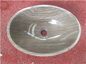 Grey Wood Grain Marble Stone Oval Basin Sink Bowls