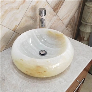 Iran White Onyx Stone Round Bathroom Sink Basin