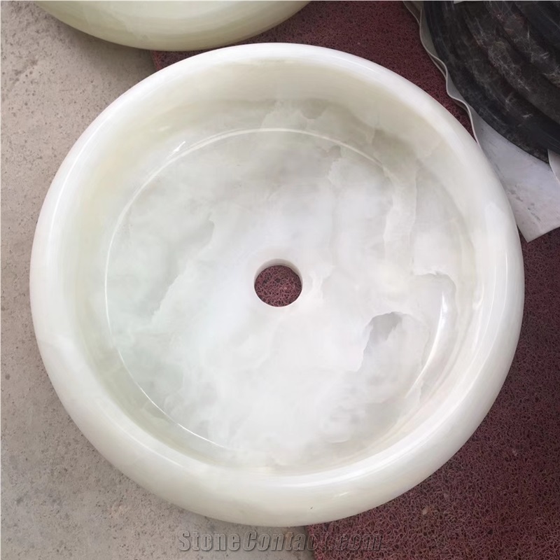 Iran White Onyx Stone Round Bathroom Sink Basin