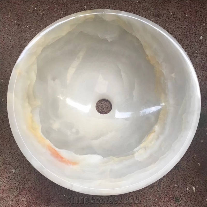 Onice Bianco White Onyx Stone Wash Basin Sink Bowl