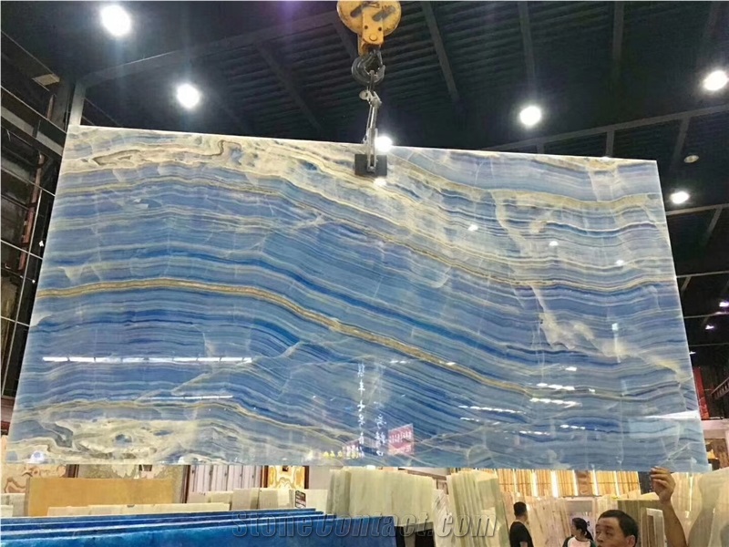 Onice Blue Persian Golden Onyx Slab In China