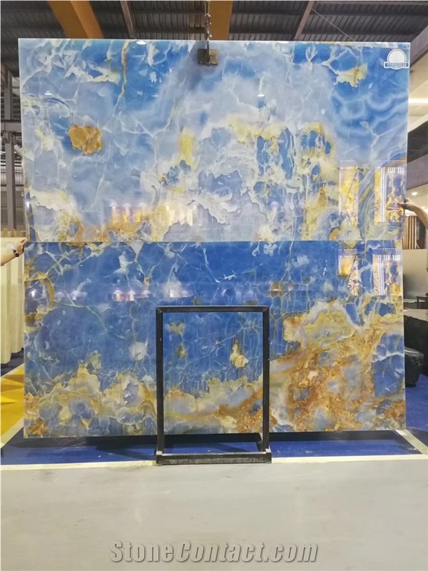 Pakistan Blue Onyx Aqua Gold Slab Tile For Vanity Top