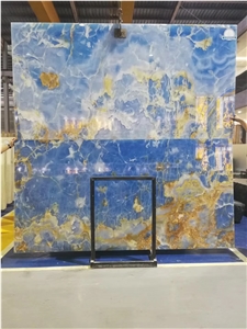Pakistan Blue Onyx Aqua Gold Slab Tile For Vanity Top