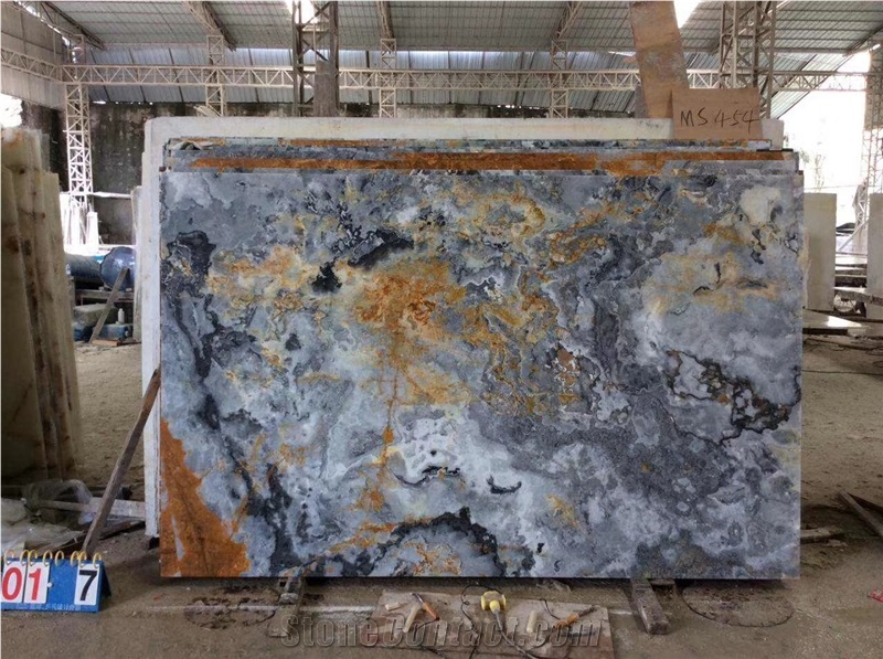 Pakistan Blue Onyx Slab Stone Wall Tile Floor in
