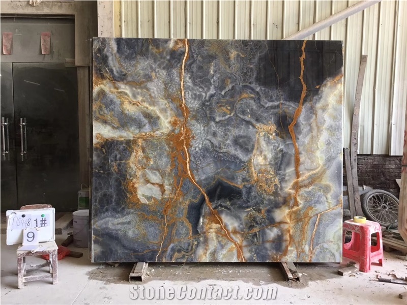 Pakistan Blue Onyx Slab Stone Wall Tile Floor in