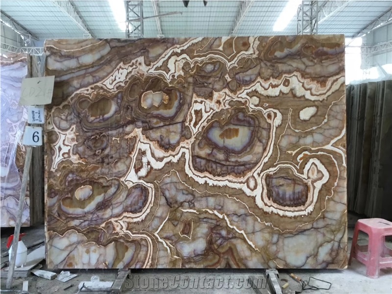 Persian Tiger Onyx Wooden Stone Slab Wall Cladding
