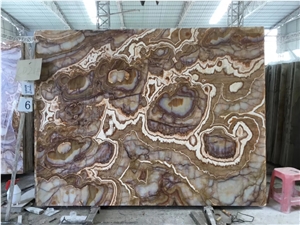 Persian Tiger Onyx Wooden Stone Slab Wall Cladding