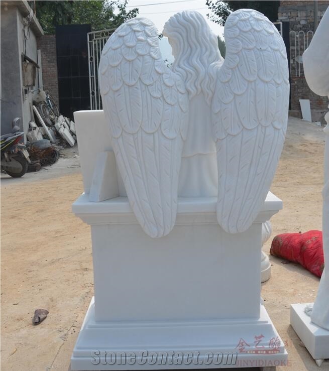Pure White Marble Angel Sculpture Tombstone Statue