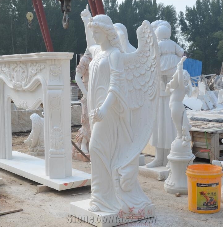 Pure White Marble Church Angel Religious Sculpture