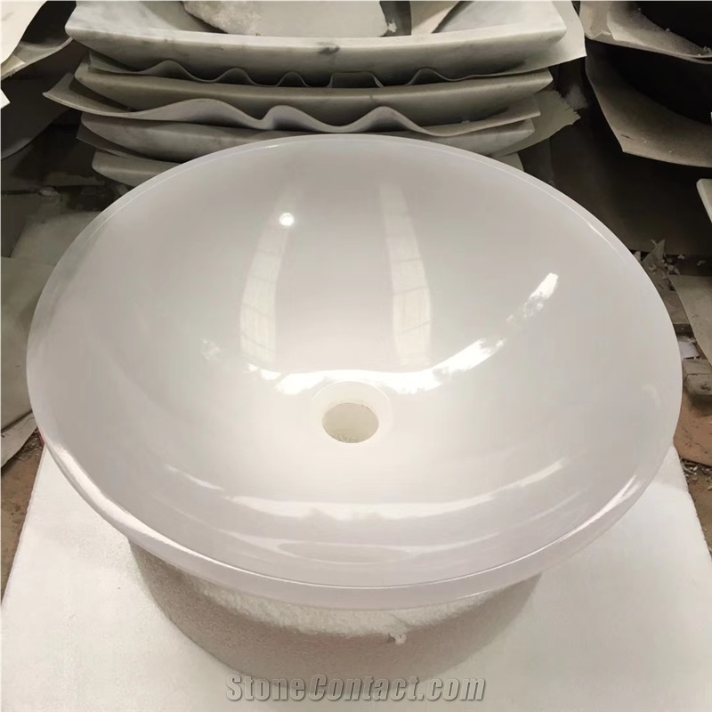 Pure White Onyx Bathroom Wash Round Basin Sink