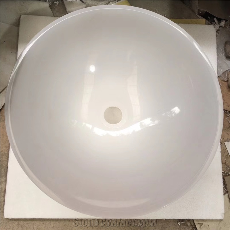 Pure White Onyx Bathroom Wash Round Basin Sink