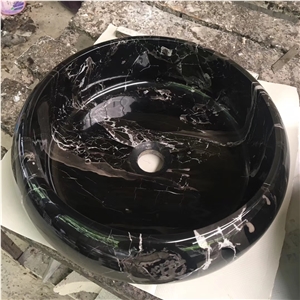 Silver Dragon Black Marble Round Wash Basin Sink