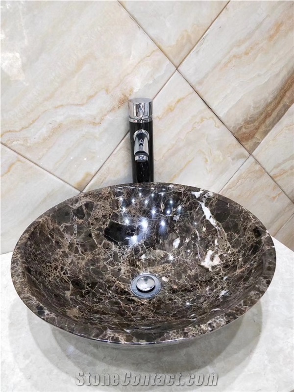Spain Dark Emperador Round Marble Basin Wash Sink