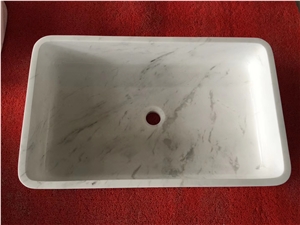Volakas Venus White Marble Rectangle Sink Basin