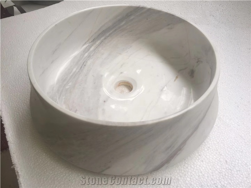 Volakas Venus White Marble Round Stone Basin Sink