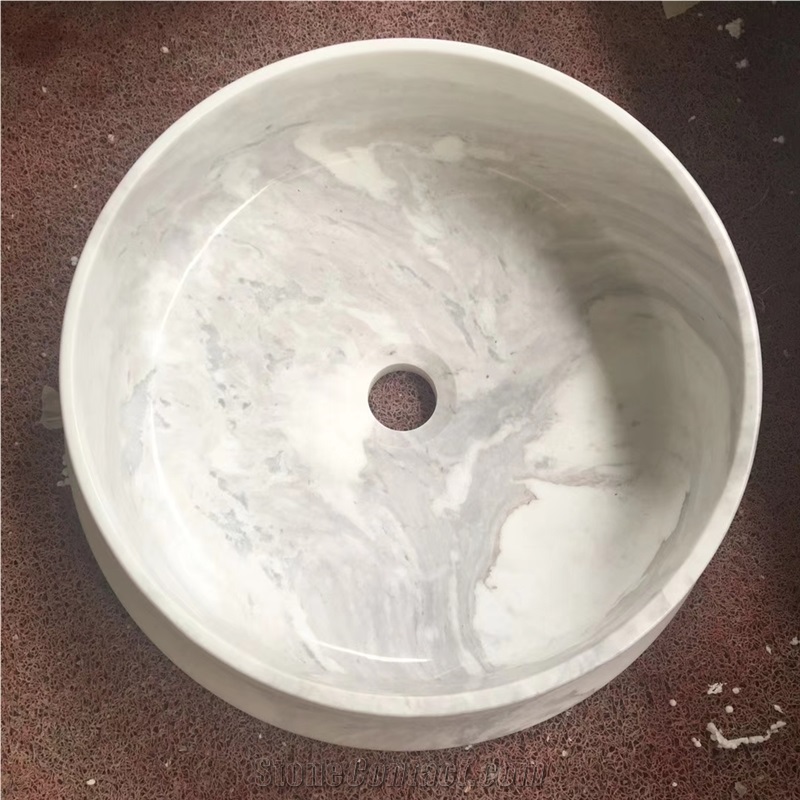 Volakas Venus White Marble Round Stone Basin Sink