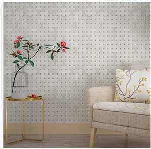 White and Grey Wooden Marble Stone Wall Mosaic