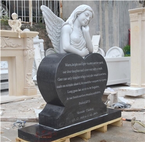 White Black Stone Angel Sculpture for Tombstone