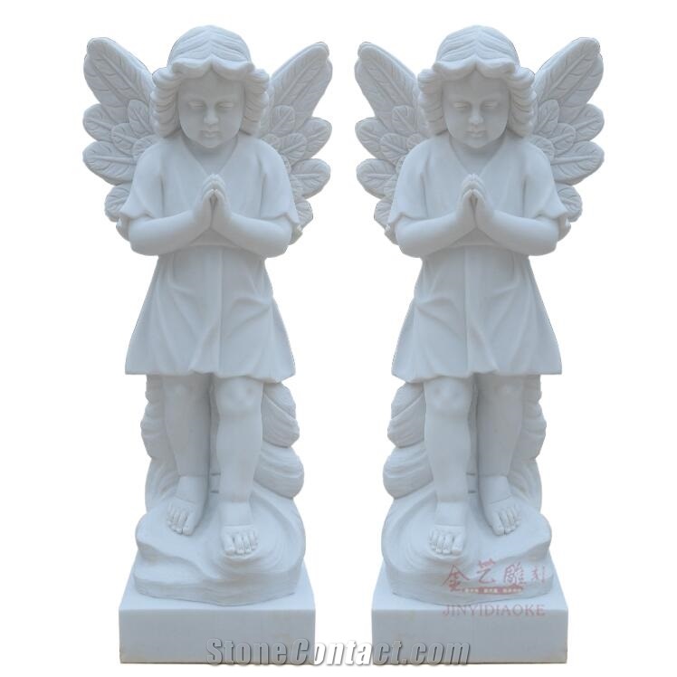 White Marble Angel Pray Statue Stone Scultpure