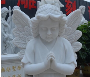 White Marble Angel Pray Statue Stone Scultpure