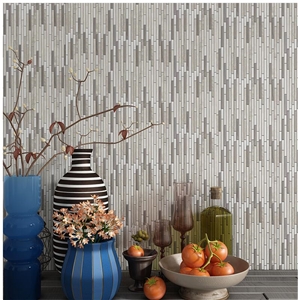 White Marble Tone Linear Strips Wall Floor Mosaic
