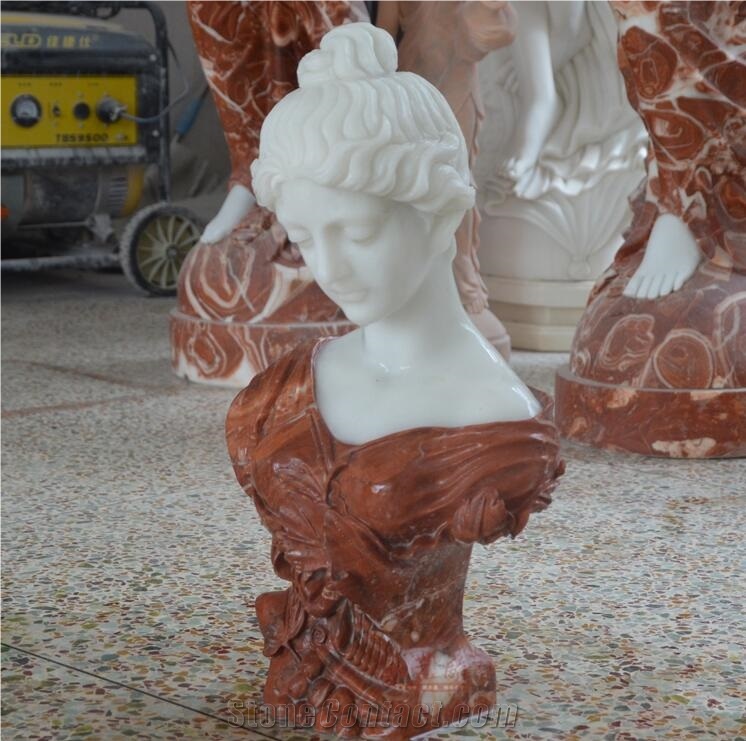 White Red Marble Women Busts Statue Stone
