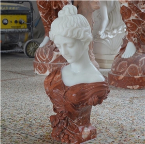 White Red Marble Women Busts Statue Stone