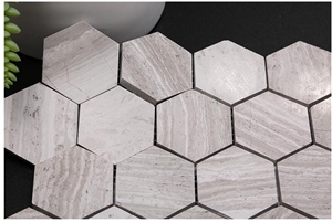 White Wooden Marble Stone Hexagon Mosaic for Wall