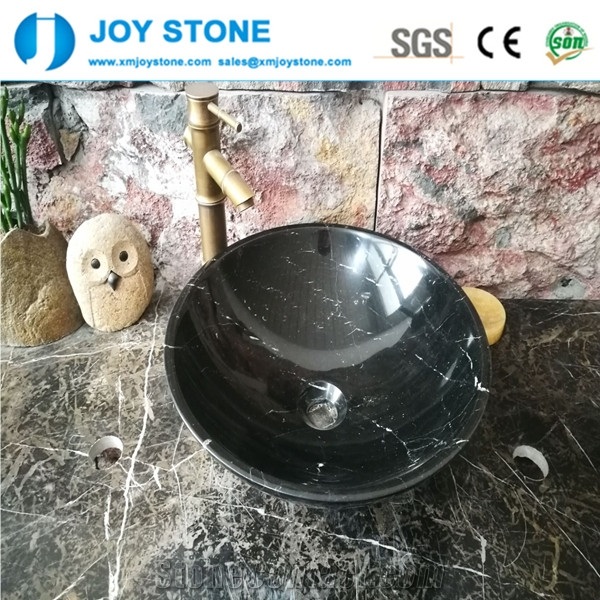 Chinese Top Nero Marquina Black Marble Wash Basin