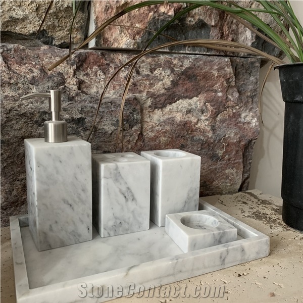 Natural White Stone Bathroom Accessories Set