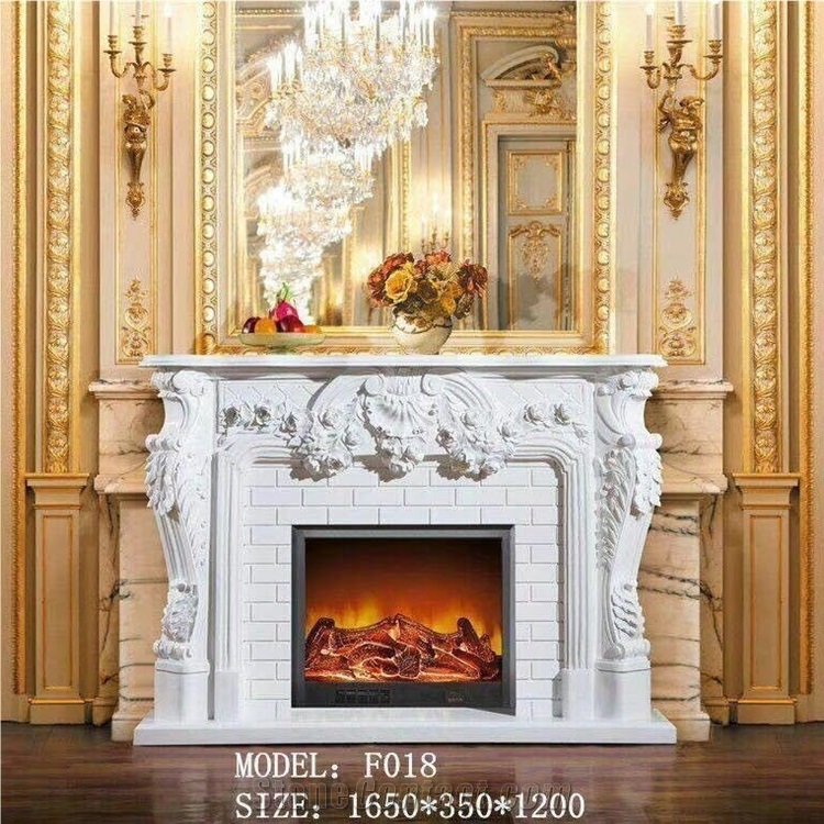 White Marble Fireplace Indoor Hand Carved Stone