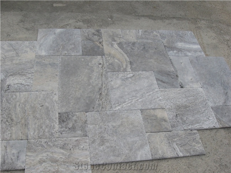 Antique Tumbled Natural Stones Silver Travertine Paver Floor Pattern