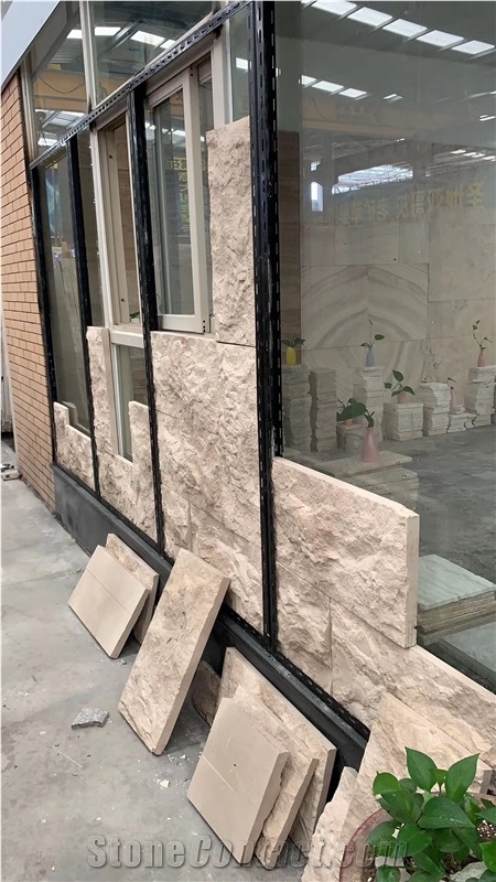 Gohara Beige Limestone Tiles Split Face Exterior Wall Stone Building